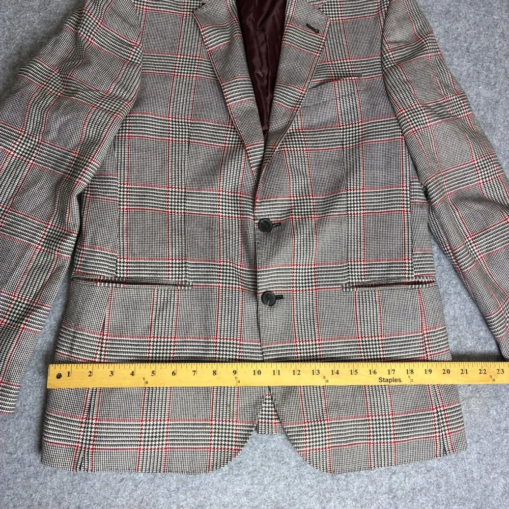 Karl Lagerfeld Paris Mens Glen Plaid Blazer Gray Red Check Sport Coat 40R 42R